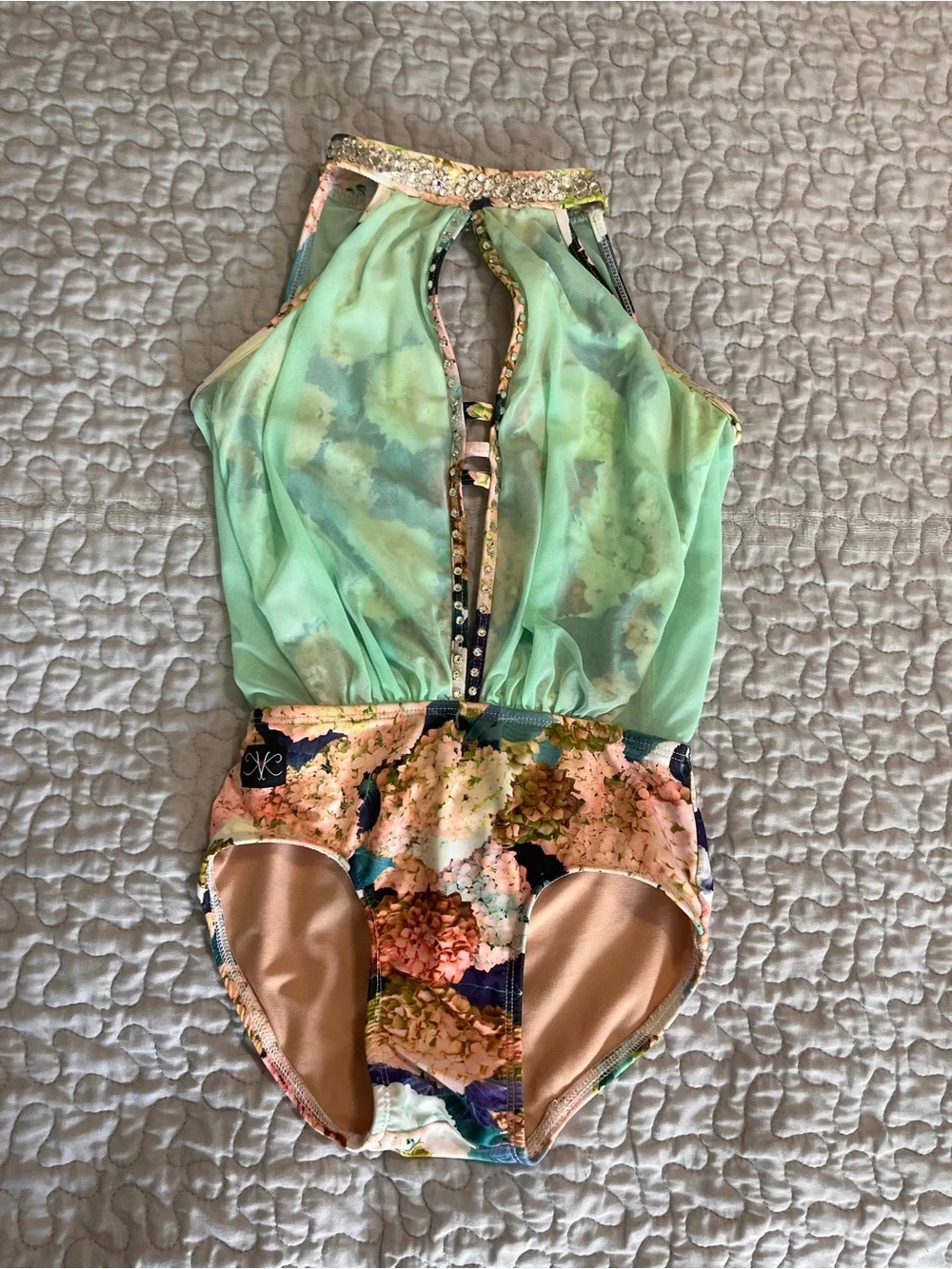 Kandi Kouture CXL Girls' Floral Halter One-Piece Dance Leotard in Mint Green